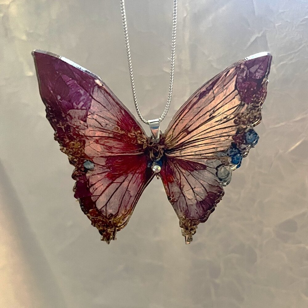 Christmas Tree Ornament, Purple Pink & Swarovski Crystal Victorian Butterfly NWT